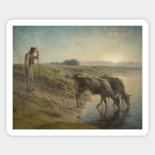 Peasant Watering His Cows on the Bank of the Allier River, Dusk by Jean-Francois Millet Magnet